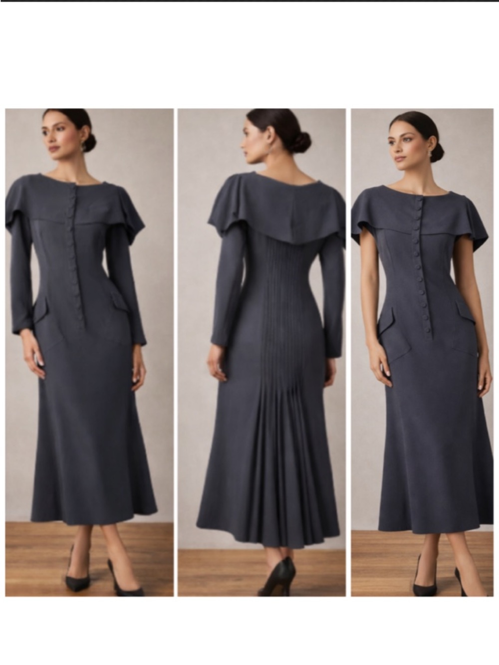Byron Lars Tailored Midi Dress Architectural Collar Pleated Back Size 2 -XS Gray